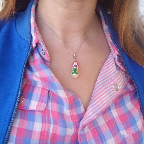 Ariel Mermaid Necklace used, sitting on pearl, silver 925 chain