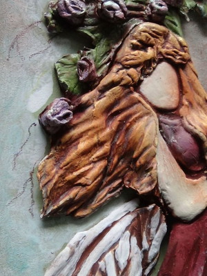Handmade relief painting of angelic figure 40x32 cm new
