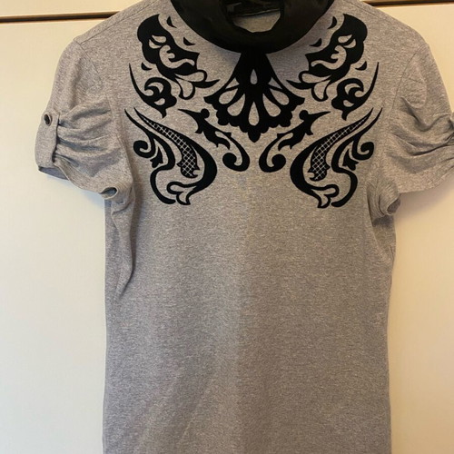 Lussile blouse like new with turtleneck and velour details, black and gray, size S