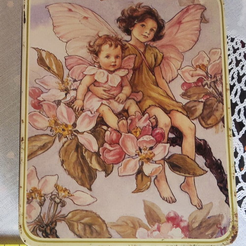 Vintage metal box with fairies used, 16x12x5 cm