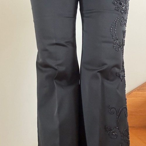 Warehouse black satin evening pants with embroidery and strass like new
