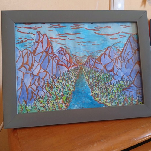 OG Watercolor Acrylic Painting Lost in the Forest New with Frame