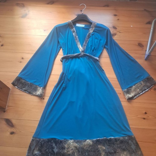 Vintage Petrol Dress Rita Pateroni No Medium used with velvet details