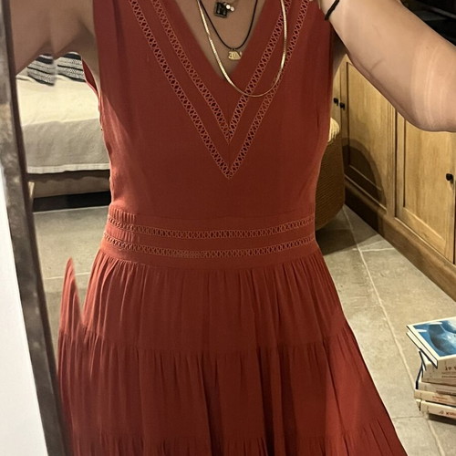 See U Soon terracotta long dress, V-neck with lace details