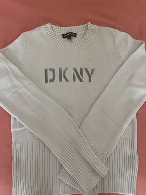 DKNY cotton knit sweater used, vintage, gray and turquoise, size M
