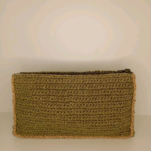 Woven straw clutch bag new, khaki with yellow details