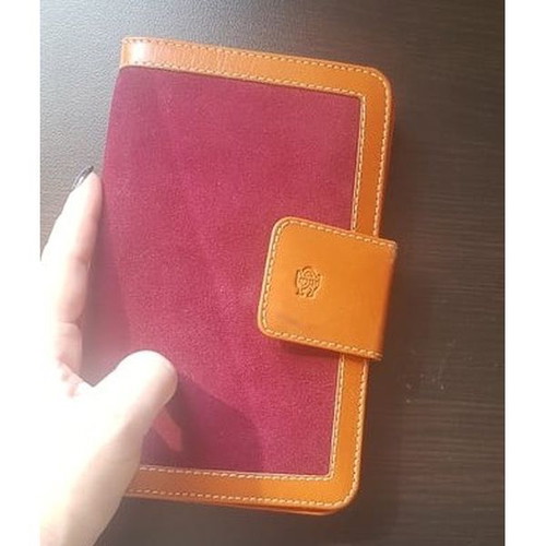 Buchetta Firenze Leather Wallet New, Tan and Bordeaux Suede