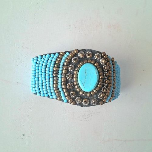Handmade bracelet with turquoise beads and stones, vintage style
