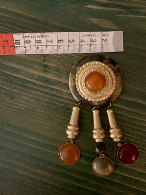 Vintage brooch 1980s like new, gold and brown with amber stones