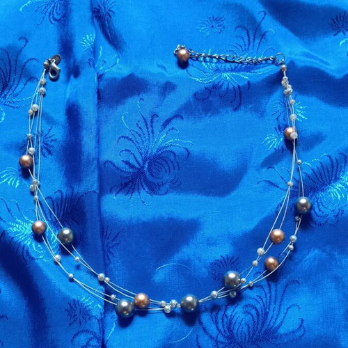 Yves Rocher 3-Strand Necklace like new with Iridescent Metallic Beads