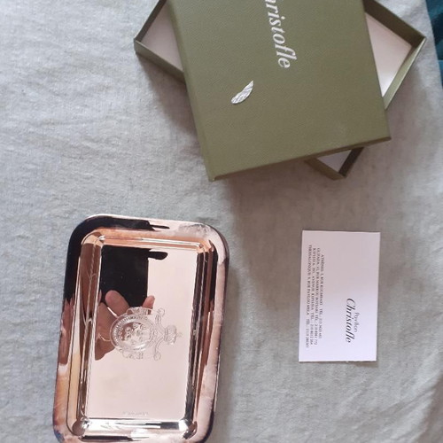 Silver-Plated Rectangular Tray Christofle new, engraved, 10x15 cm