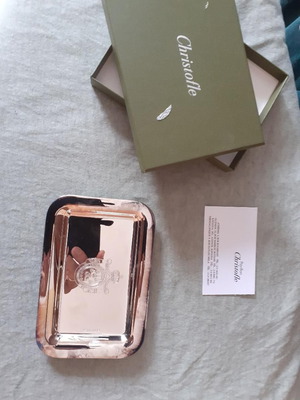Silver-Plated Rectangular Tray Christofle new, engraved, 10x15 cm