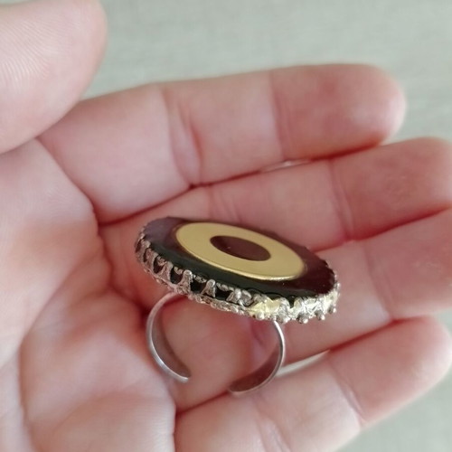 Statement ring circular, two-tone, adjustable, used
