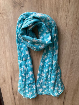 Scarf used turquoise with white stars