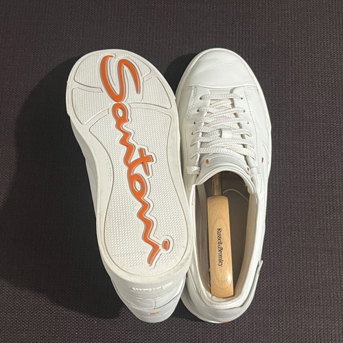 Santoni Leather Sneakers Men’s like new, size 44, creamy white