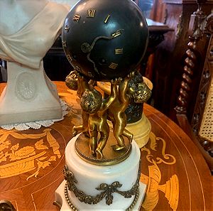 Antique 19th Century French Marble Figural Globe Clock by Vincenti et Cie Πολύ σπανιο ρολόι 19ου αιώνα