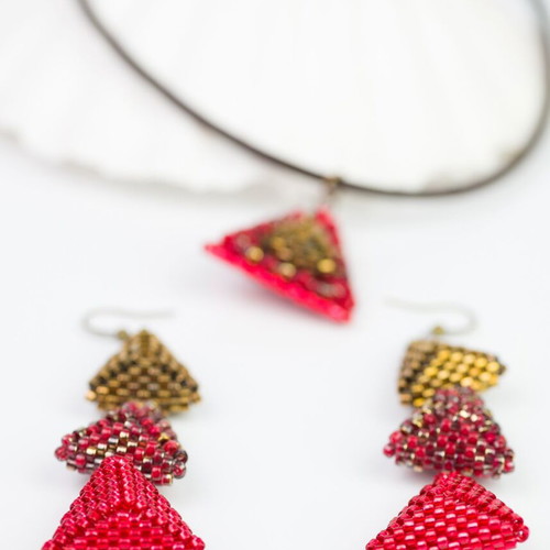 Necklace and earrings set custom made in red and gold