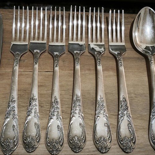 Antique Soviet Silver-Plated Cutlery Set 6 Persons 43 Pieces (ЗиШ МНЦ - USSR)