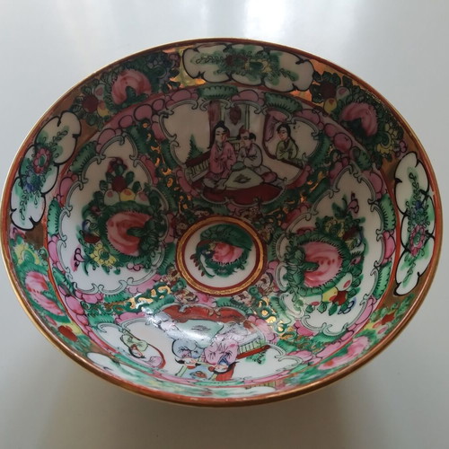 Vintage Rose Medallion plate and bowl used, porcelain