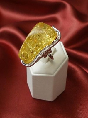 Amber ring in silver platinum plated 925 new