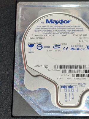 Maxtor Diamond Max Plus 8 40GB IDE HDD used, 3.5" ATA/133