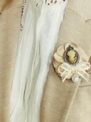 Handmade Victorian style brooch with cameo portrait, rhinestones and faux pearls