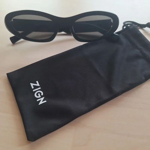 ZIGN Vintage Style Black Cat-Eye Sunglasses with Pouch new