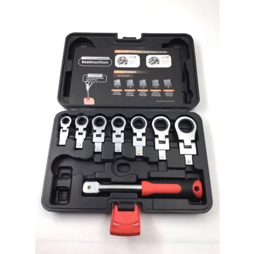 Set of folding polygonal wrenches with ratchet and screwdriver 8pcs new