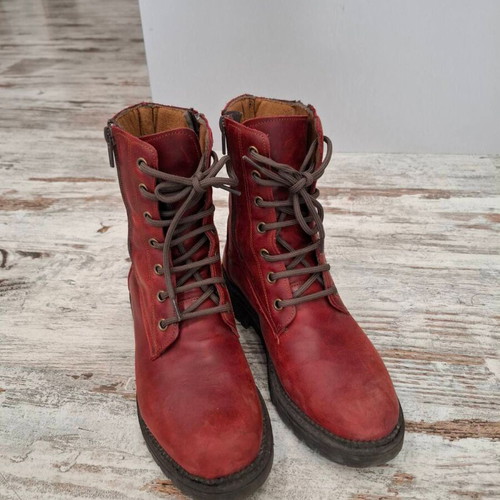 Burgundy leather ankle boots handmade used, size 36