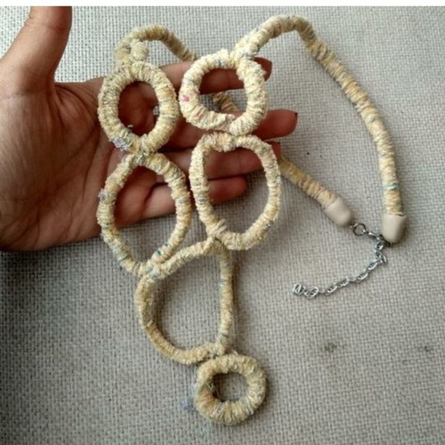 Ethnic fabric necklace pastel yellow made to order