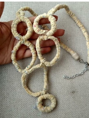 Ethnic fabric necklace pastel yellow made to order