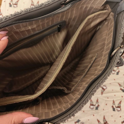 Fluffy Doca shoulder bag used, gray shearling, large with many pockets