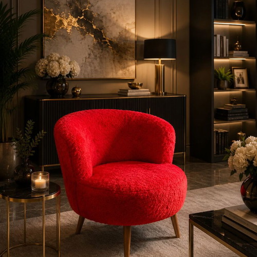 Teddy Bouclé Armchair Red Modern 60x60x70cm for Living Room