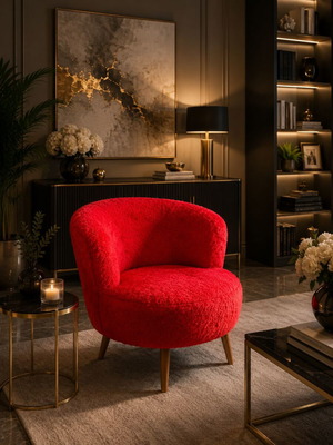 Teddy Bouclé Armchair Red Modern 60x60x70cm for Living Room