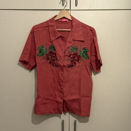 Karavan 100% linen shirt with embroidered grapes like new