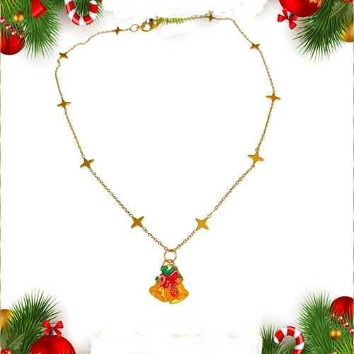 Handmade 2026 lucky charm necklace with bells and steel chain with stars