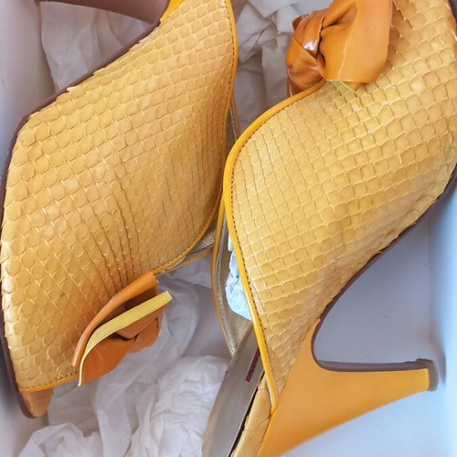 Apostolos Ioannou leather yellow snake heels size 37 like new