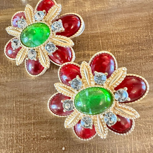 Earrings like new, large gold with stones and hallmark