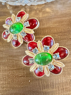 Earrings like new, large gold with stones and hallmark