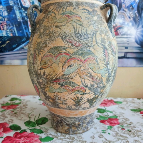 Ceramic ancient Greek amphora used, hand-painted, 26cm