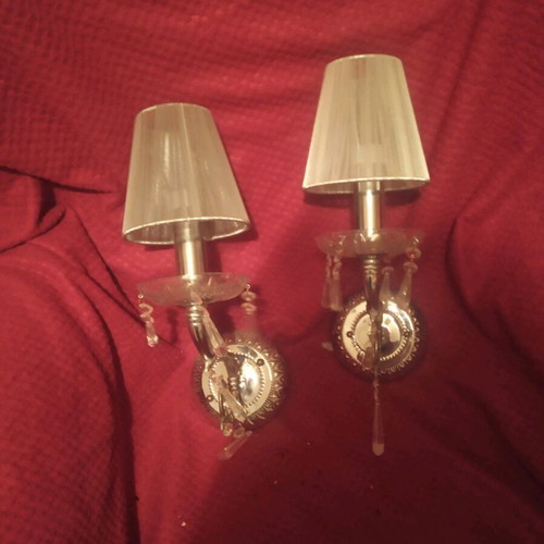 Inox wall lights with crystals used, set of two