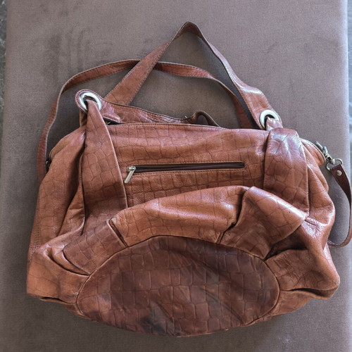 Shoulder bag with croco pattern used, brown
