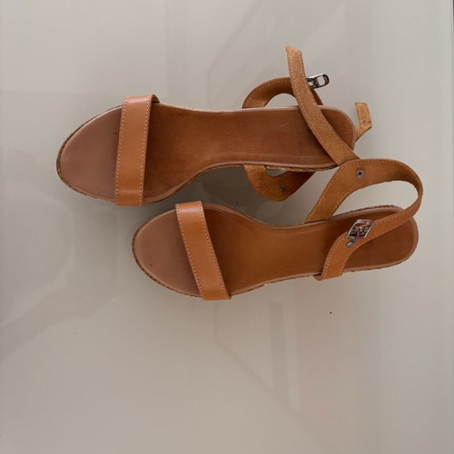 Women's leather platform espadrilles size 38 used camel tan