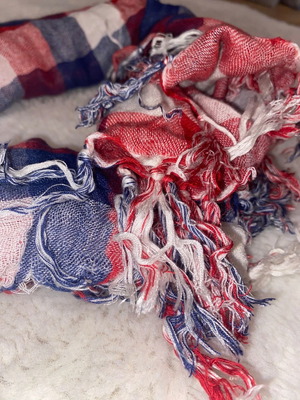 Checked scarf used with red, blue and white colors, medium size