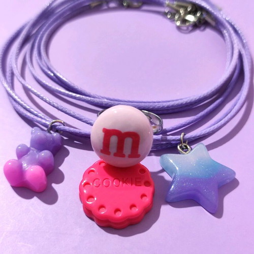 Children's necklace set 3 pcs new with m&ms ring gift pink purple
