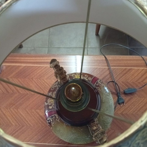 Vintage porcelain table lamp with amphora base