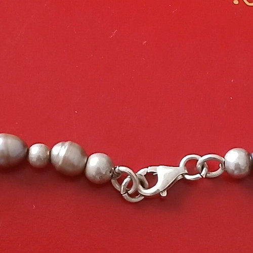 Necklace with small grey pearls and 925 silver clasp, 42 cm