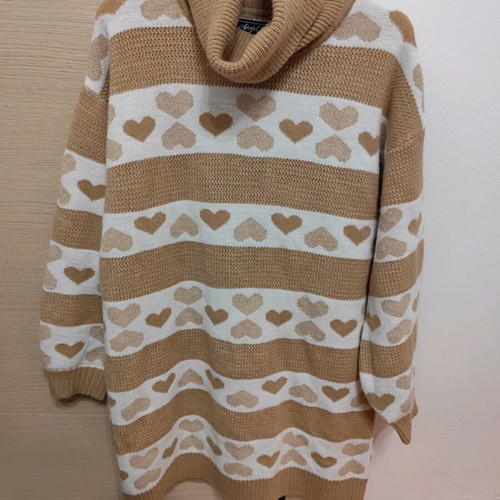 Turtleneck blouse dress new, one size, beige and brown