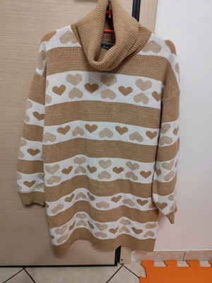 Turtleneck blouse dress new, one size, beige and brown