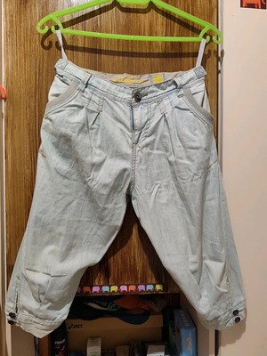 Vintage Attrattivo Denim Capri used, turquoise, with pleats